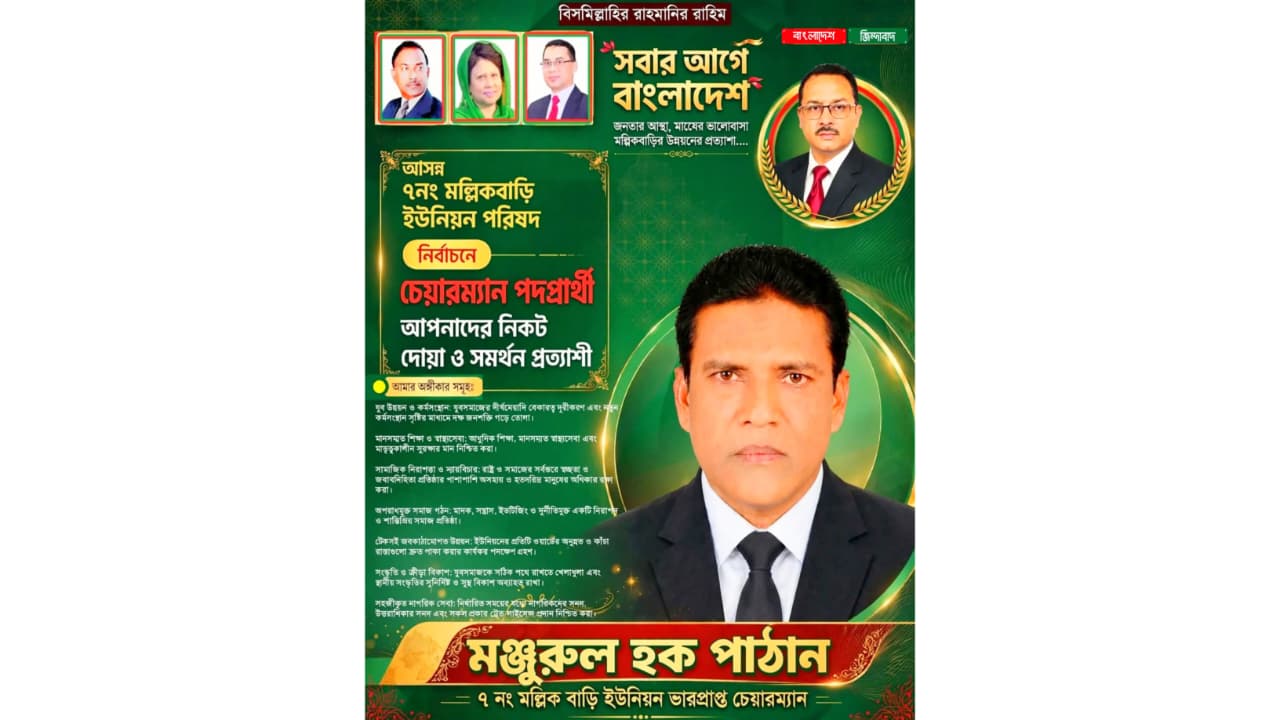 জনতার আস্থা ও ভালোবাসায় মল্লিকবাড়ী ইউনিয়নে চেয়ারম্যান পদপ্রার্থী মঞ্জুরুল হক পাঠান….